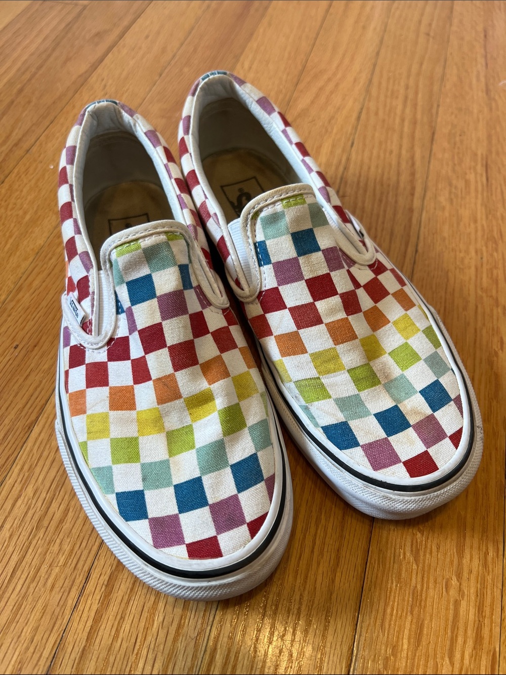 Rainbow Checkered Vans Slip Ons 38.5